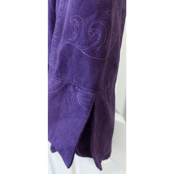 Croft & Barrow Womens Button Front Blouse Faux Suede Sz 1x Purple Soft Paisley - Picture 9 of 10